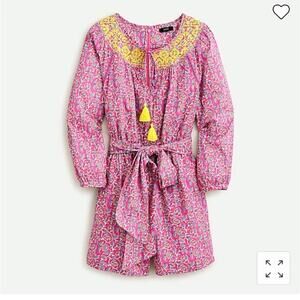NEW J. Crew Pink Embroidered Romper Floral Vacation Resortwear Tropical Summer